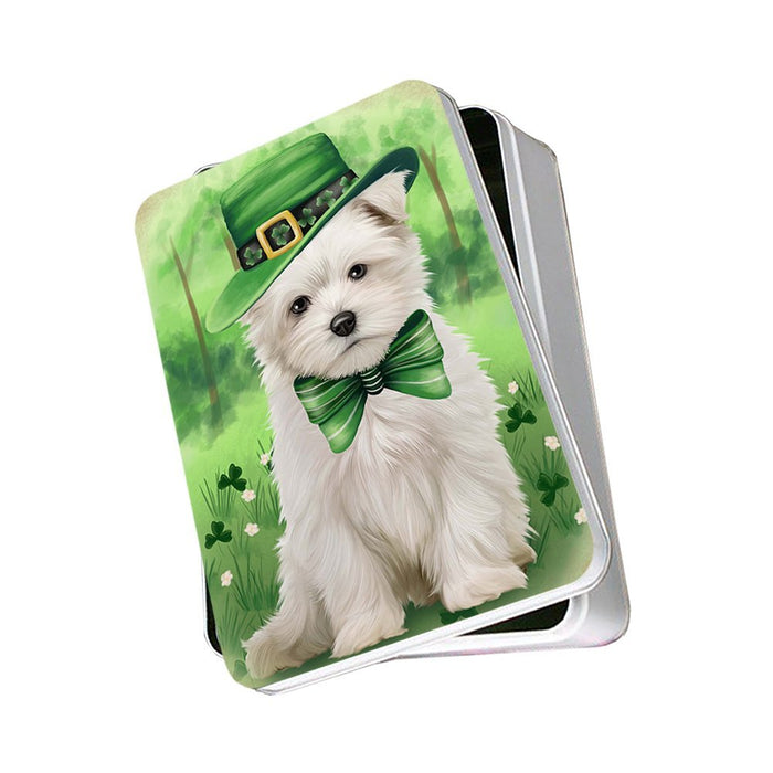 St. Patricks Day Irish Portrait Maltese Dog Photo Storage Tin PITN48834