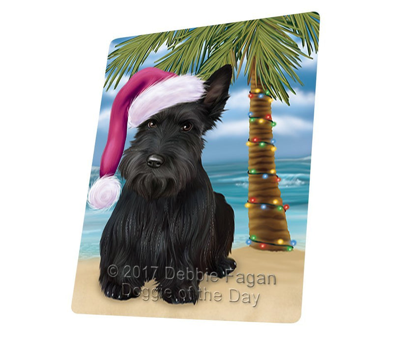 Summertime Happy Holidays Christmas Scottish Terrier Dog on Tropical Island Beach Large Refrigerator / Dishwasher Magnet D149