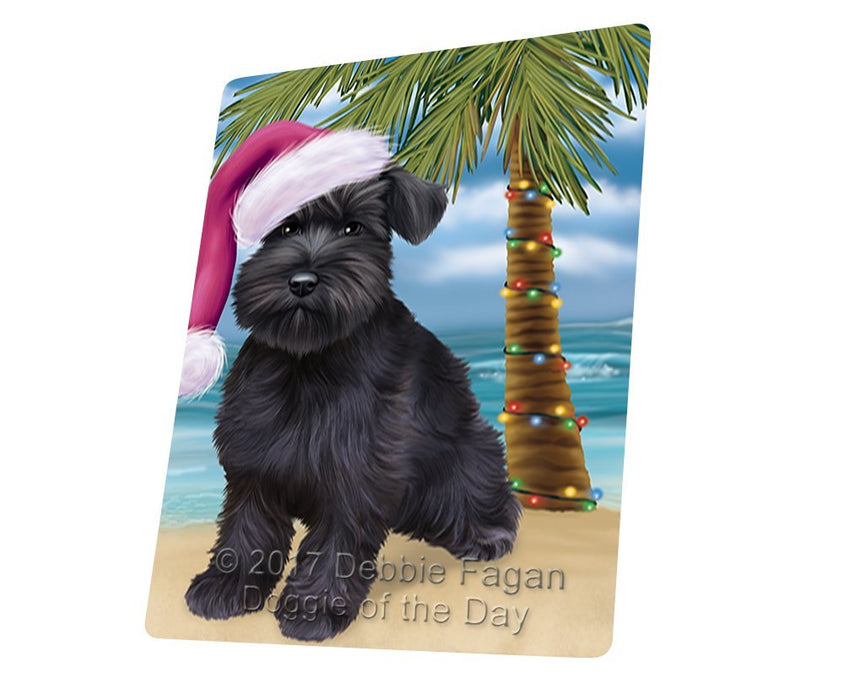 Summertime Happy Holidays Christmas Schnauzers Dog on Tropical Island Beach Tempered Cutting Board