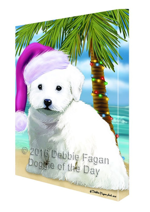 Summertime Happy Holidays Christmas Bichon Frise Dog on Tropical Island Beach Canvas Wall Art