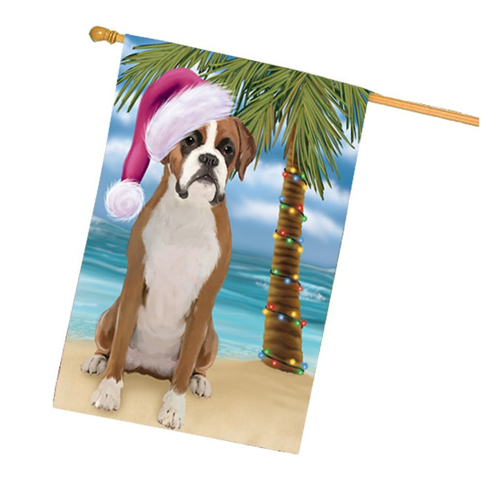Summertime Christmas Happy Holidays Boxer Dog on Beach House Flag HFLG321