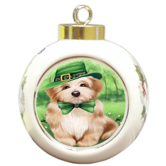 St. Patricks Day Irish Portrait Havanese Dog Round Ball Christmas Ornament RBPOR48819