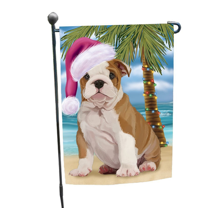 Summertime Christmas Happy Holidays Bulldog Puppy on Beach Garden Flag FLG312