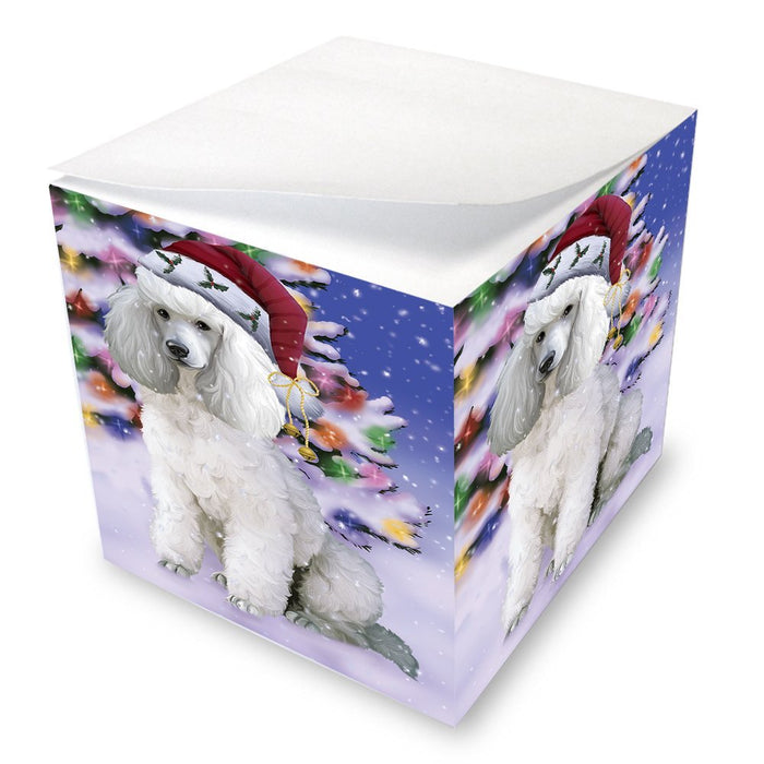 Winterland Wonderland Poodles Dog In Christmas Holiday Scenic Background Note Cube D599
