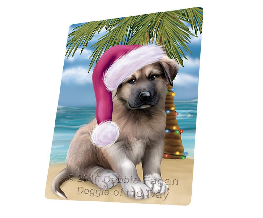Summertime Happy Holidays Christmas Anatolian Shepherds Dog on Tropical Island Beach Large Refrigerator / Dishwasher Magnet
