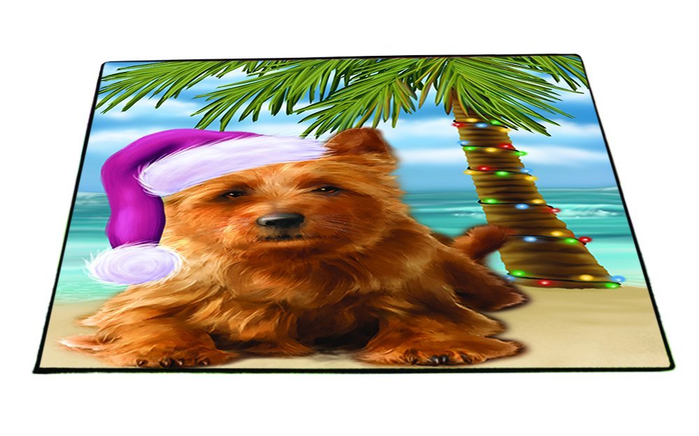 Summertime Happy Holidays Christmas Australian Terriers Dog on Tropical Island Beach Indoor/Outdoor Floormat