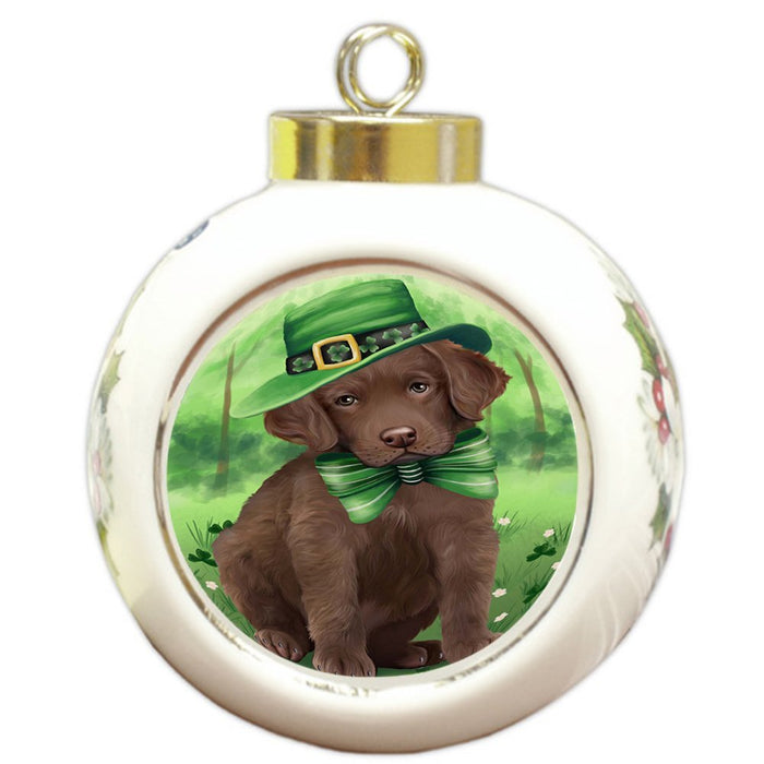 St. Patricks Day Irish Portrait Chesapeake Bay Retriever Dog Round Ball Christmas Ornament RBPOR48771