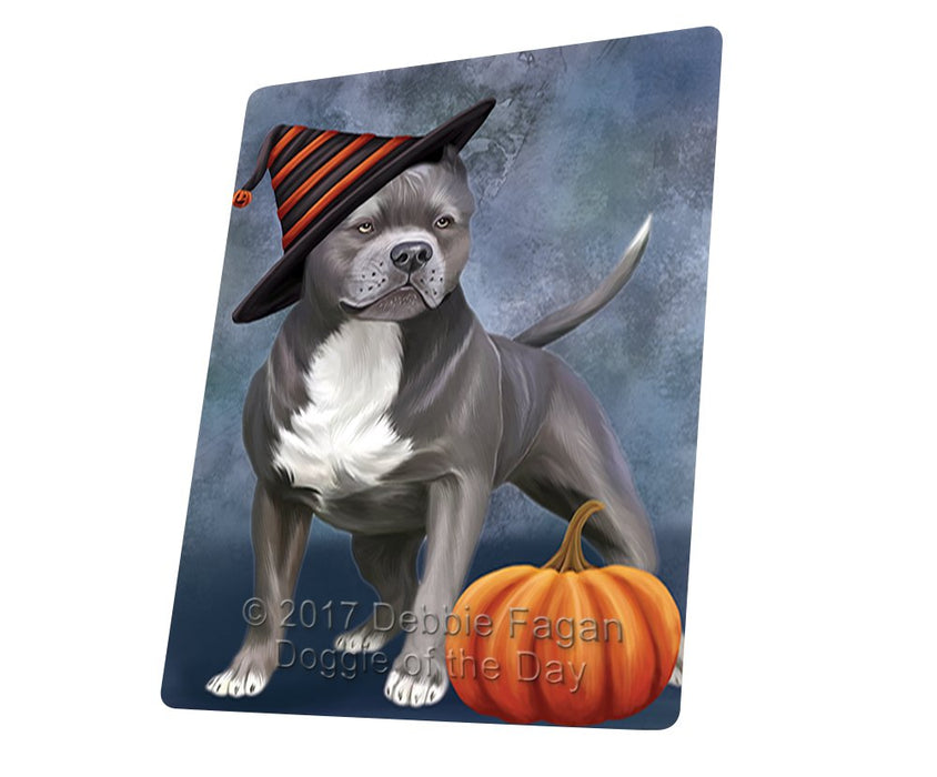 Happy Halloween Pit Bull Dog Donning Witch Hat And Pumpkin Magnet Mini (3.5" x 2")