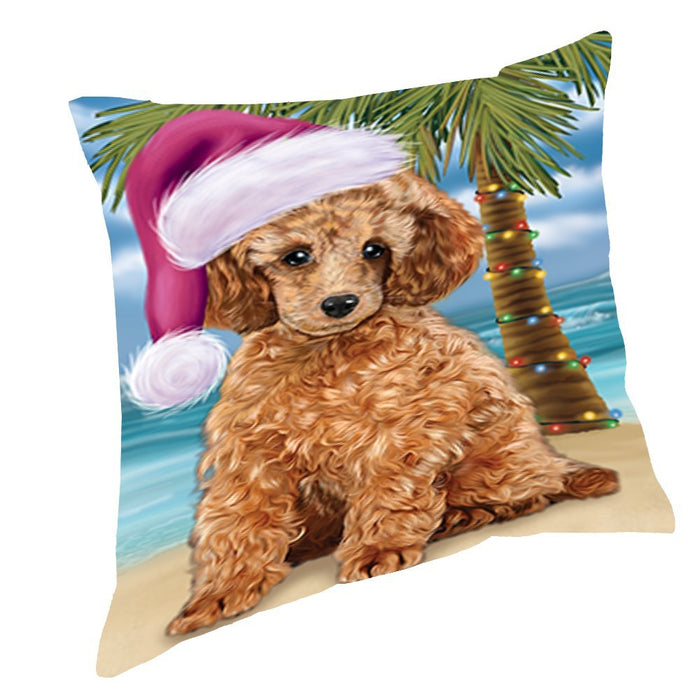 Summertime Christmas Happy Holidays Poodle Dog on Beach Throw Pillow PIL1564