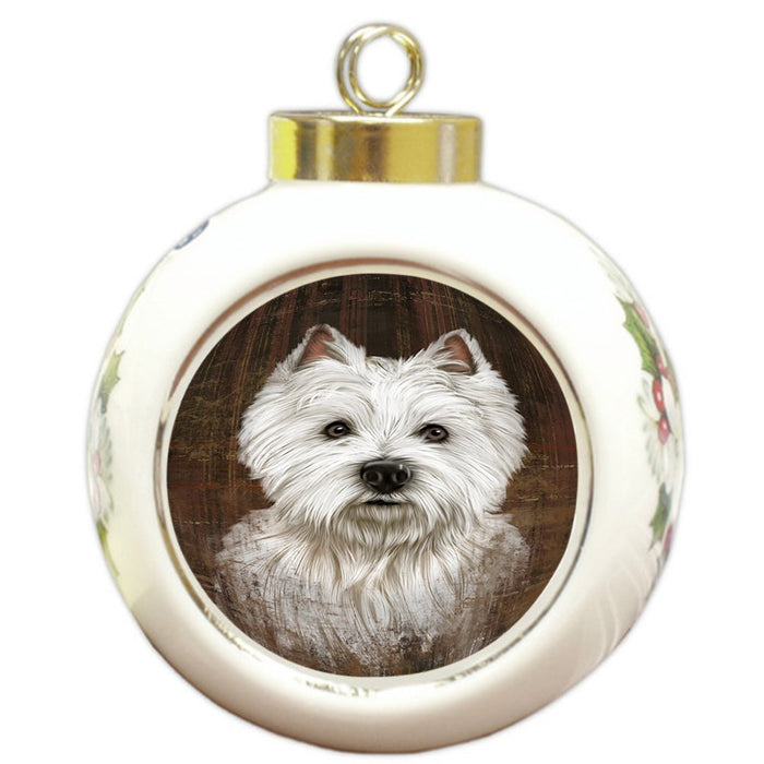 Rustic West Highland White Terrier Dog Round Ball Christmas Ornament RBPOR48269