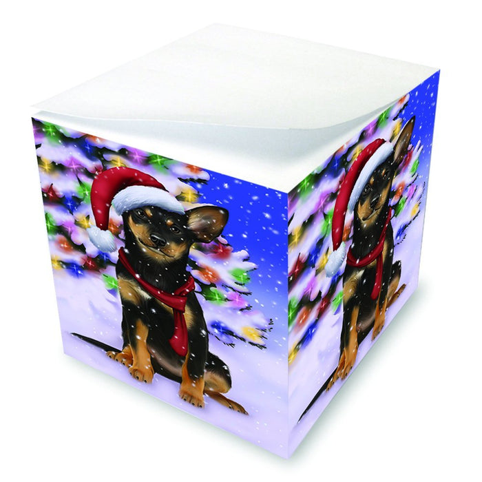 Winterland Wonderland Australian Kelpies Dog In Christmas Holiday Scenic Background Note Cube
