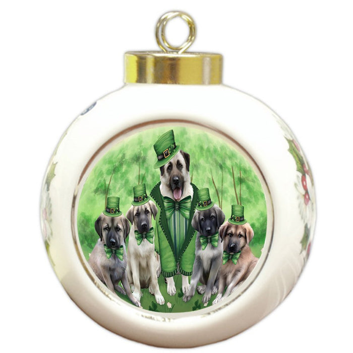 St. Patricks Day Irish Family Portrait Anatolian Shepherds Dog Round Ball Christmas Ornament RBPOR48454