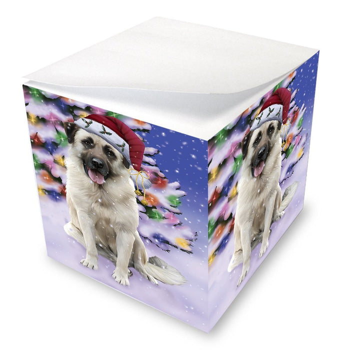 Winterland Wonderland Anatolian Shepherds Dog In Christmas Holiday Scenic Background Note Cube D579