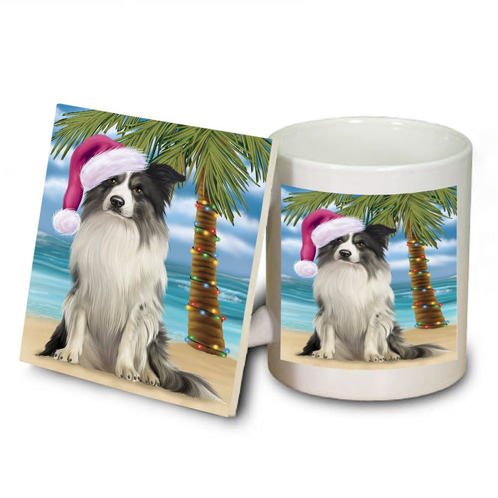 Summertime Border Collie Dog on Beach Christmas Mug and Coaster Set MUC0556