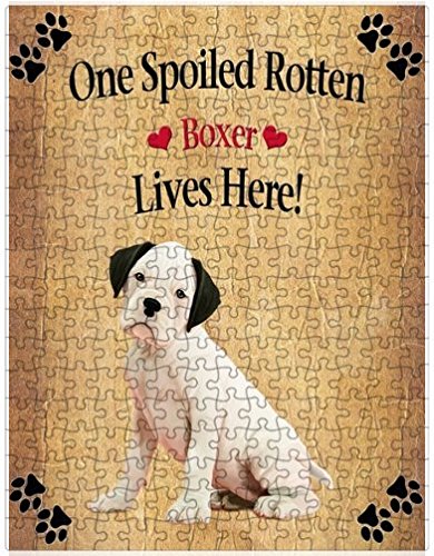 Spoiled Rotten White Boxer Dog Puzzle with Photo Tin