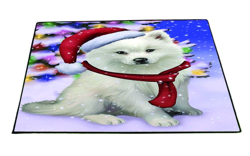 Winterland Wonderland American Eskimo Dog In Christmas Holiday Scenic Background Indoor/Outdoor Floormat