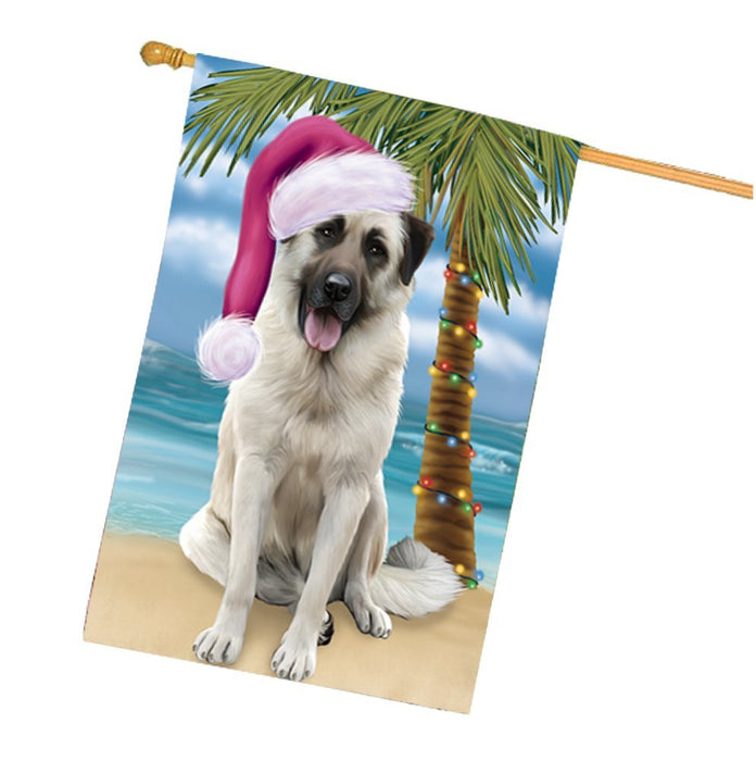 Summertime Happy Holidays Christmas Anatolian Shepherds Dog on Tropical Island Beach House Flag