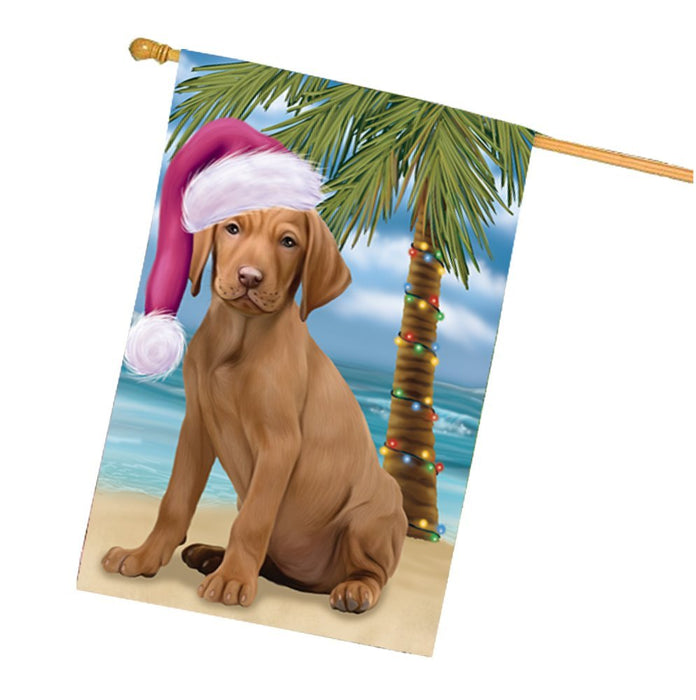 Summertime Happy Holidays Christmas Vizsla Dog on Tropical Island Beach House Flag