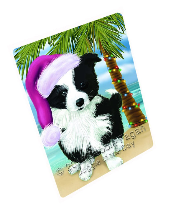 Summertime Happy Holidays Christmas Border Collie Dog on Tropical Island Beach Tempered Cutting Board