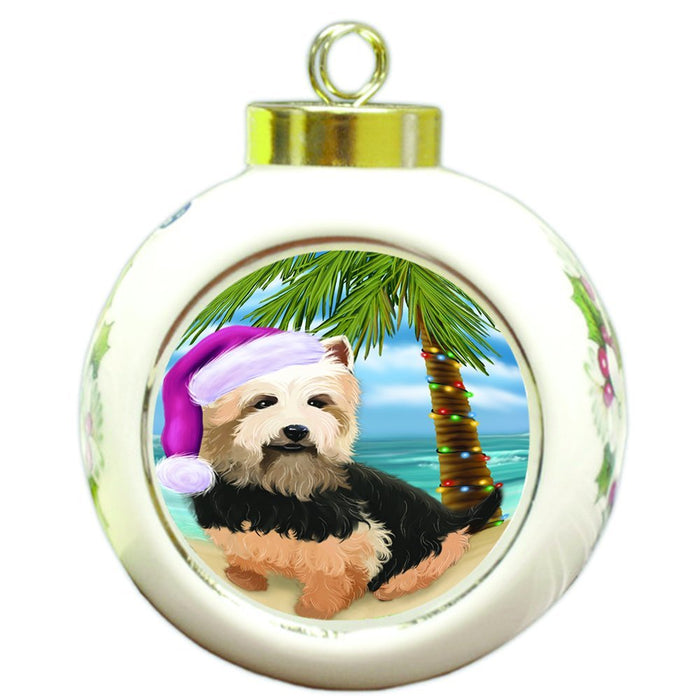 Summertime Happy Holidays Christmas Australian Terriers Dog on Tropical Island Beach Round Ball Ornament D489