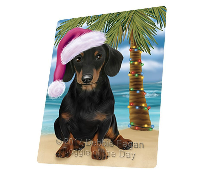 Summertime Happy Holidays Christmas Dachshund Dog on Tropical Island Beach Tempered Cutting Board D122