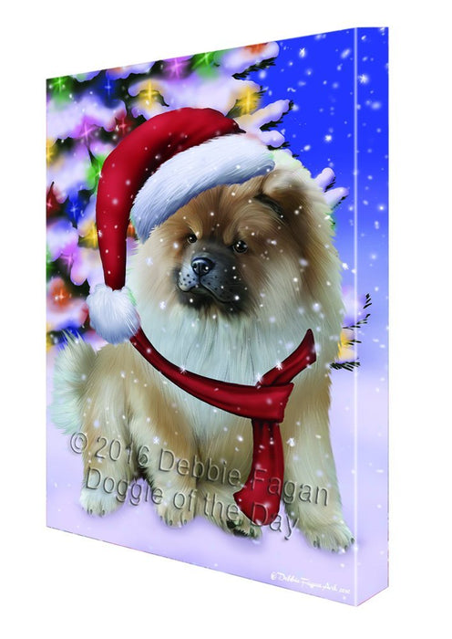 Winterland Wonderland Chow Chow Dog In Christmas Holiday Scenic Background Canvas Wall Art
