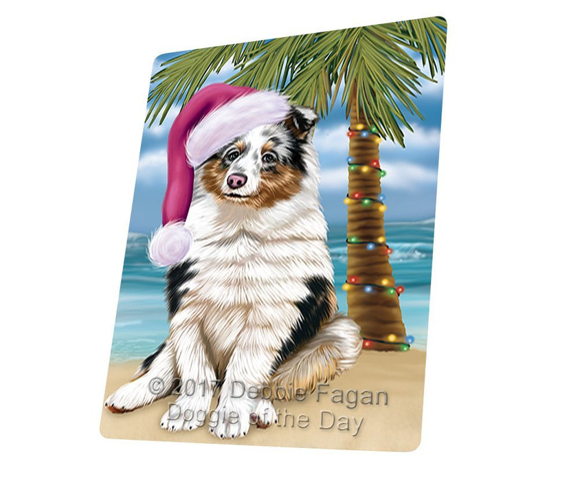 Summertime Happy Holidays Christmas Shetland Sheepdogs Dog On Tropical Island Beach Magnet Mini (3.5" x 2")