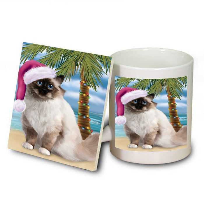 Summertime Birman Cat on Beach Christmas Mug and Coaster Set MUC0737