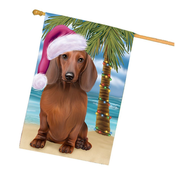 Summertime Christmas Happy Holidays Dachshund Dog on Beach House Flag HFLG330