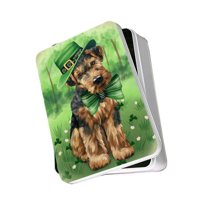 St. Patricks Day Irish Portrait Airedale Terrier Dog Photo Storage Tin PITN48447