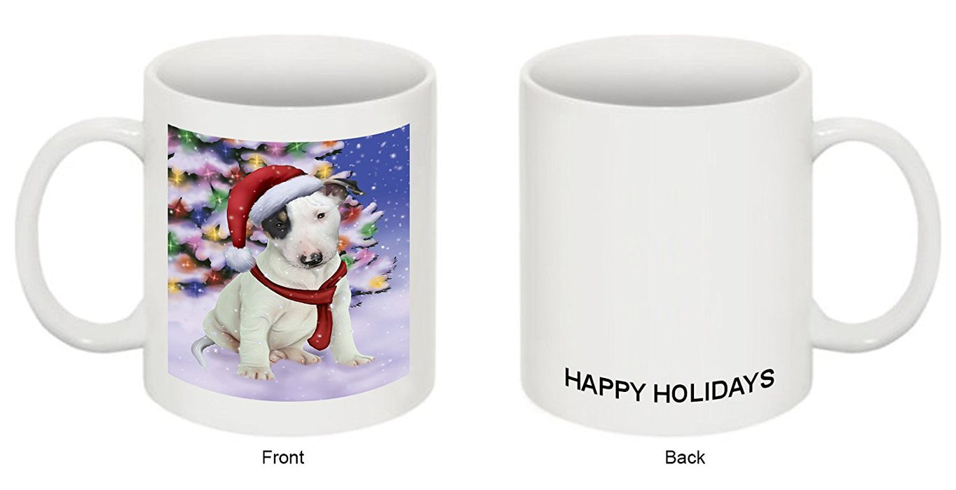 Winterland Wonderland Bull Terrier Dog In Christmas Holiday Scenic Background Mug