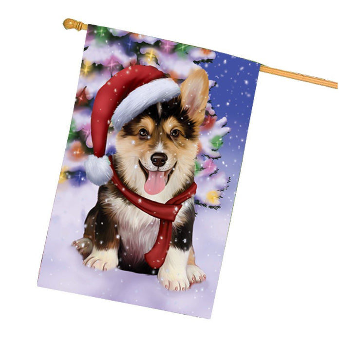 Winterland Wonderland Corgis Puppy Dog In Christmas Holiday Scenic Background House Flag