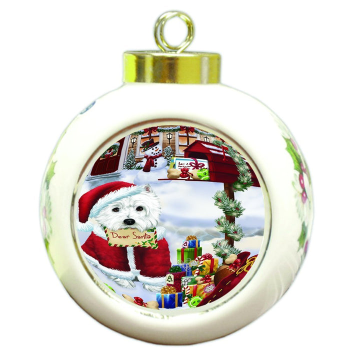 West Highland Terriers Dear Santa Letter Christmas Holiday Mailbox Dog Round Ball Ornament D112