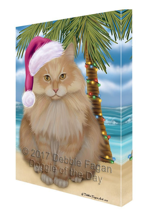 Summertime Happy Holidays Christmas Siberian Cat on Tropical Island Beach Canvas Wall Art D122