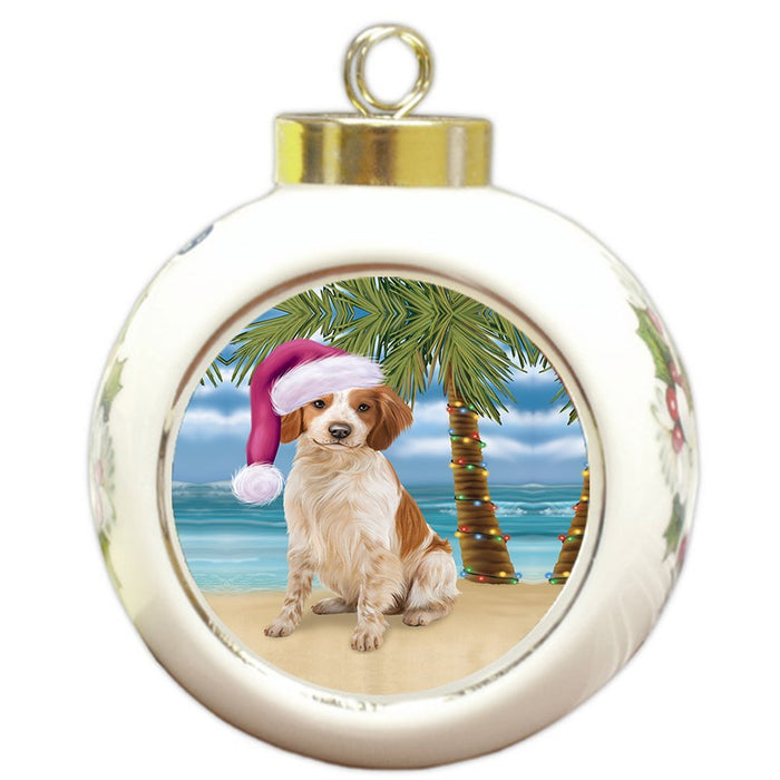 Summertime Brittany Spaniel Dog on Beach Christmas Round Ball Ornament POR1026
