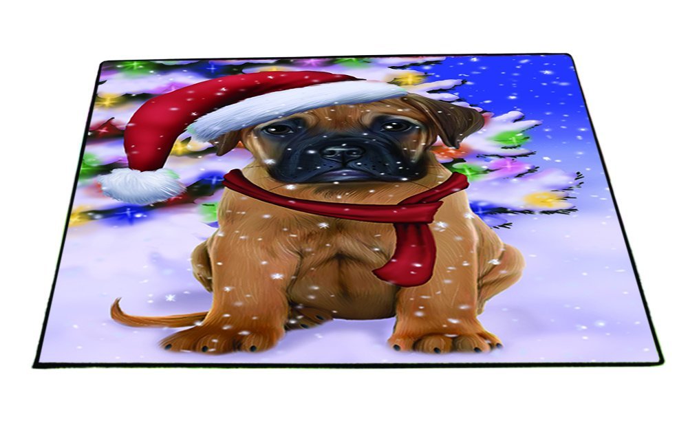 Winterland Wonderland Bullmastiff Dog In Christmas Holiday Scenic Background Indoor/Outdoor Floormat
