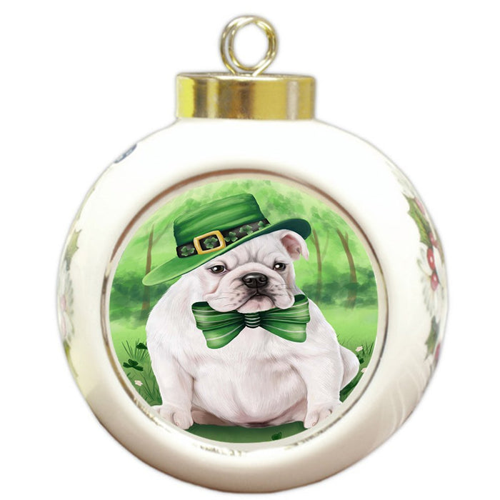 St. Patricks Day Irish Portrait Bulldog Round Ball Christmas Ornament RBPOR48753
