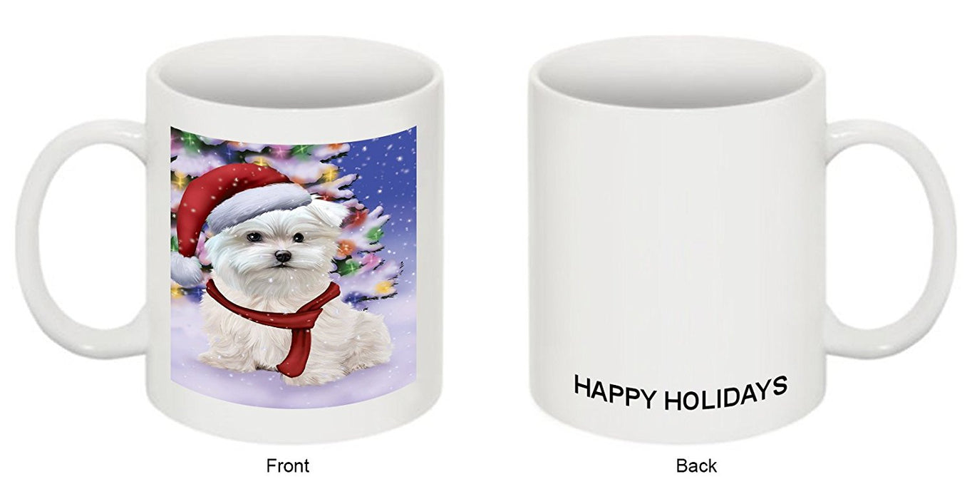 Winterland Wonderland Maltese Dog In Christmas Holiday Scenic Background Mug
