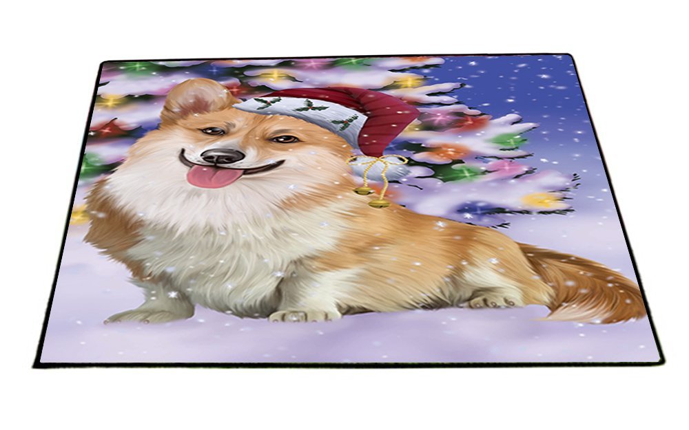 Winterland Wonderland Corgis Dog In Christmas Holiday Scenic Background Indoor/Outdoor Floormat