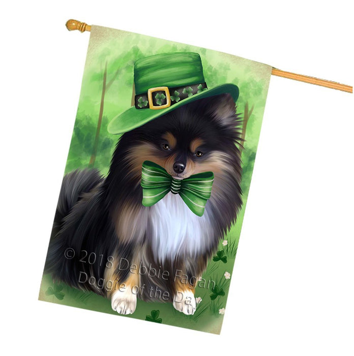 St. Patricks Day Irish Portrait Pomeranian Dog House Flag FLG49191