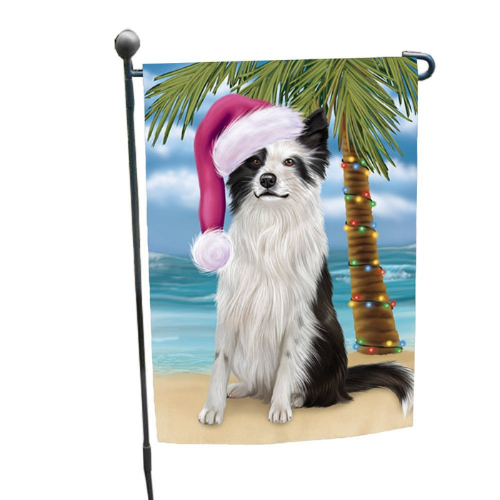 Summertime Happy Holidays Christmas Border Collie Dog on Tropical Island Beach Garden Flag