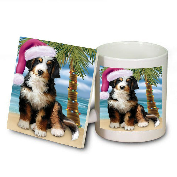 Summertime Bernedoodle Dog on Beach Christmas Mug and Coaster Set MUC0733
