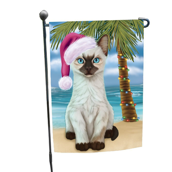 Summertime Christmas Happy Holidays Siamese Kitten on Beach Garden Flag FLG335