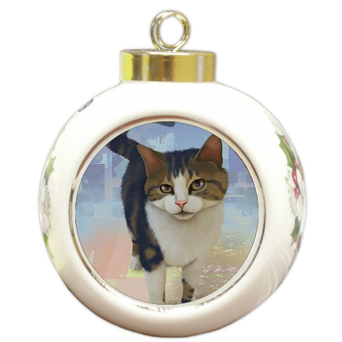 Tabby Cat Round Ball Christmas Ornament