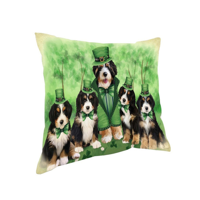 St. Patricks Day Irish Family Portrait Bernedoodles Dog Pillow PIL52636