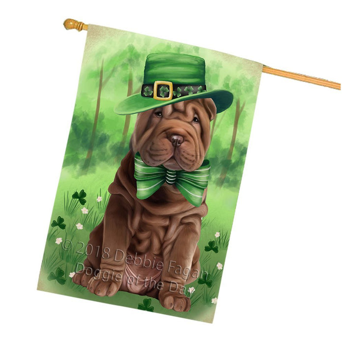 St. Patricks Day Irish Portrait Shar Pei Dog House Flag FLG49232