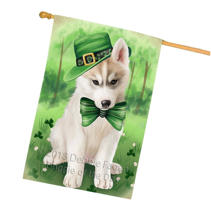 St. Patricks Day Irish Portrait Siberian Husky Dog House Flag FLG49250