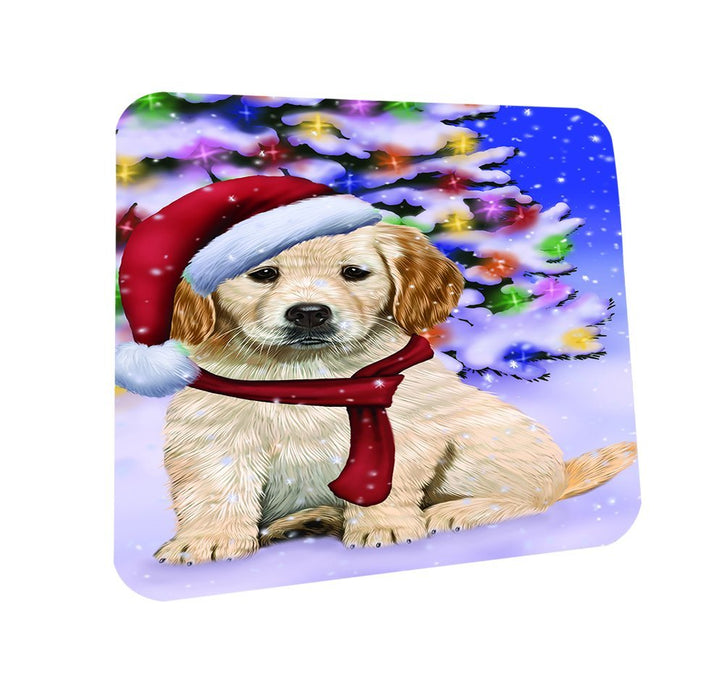 Winterland Wonderland Golden Retrievers Dog In Christmas Holiday Scenic Background Coasters Set of 4