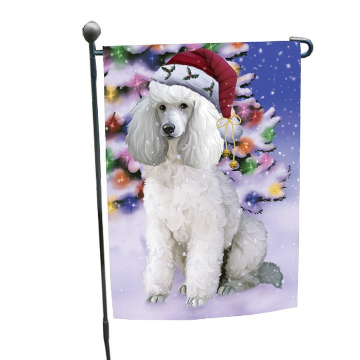 Winterland Wonderland Poodles Dog In Christmas Holiday Scenic Background Garden Flag
