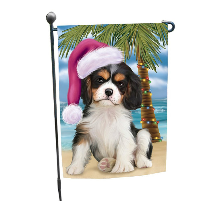 Summertime Happy Holidays Christmas Cavalier King Charles Spaniel Dog on Tropical Island Beach Garden Flag